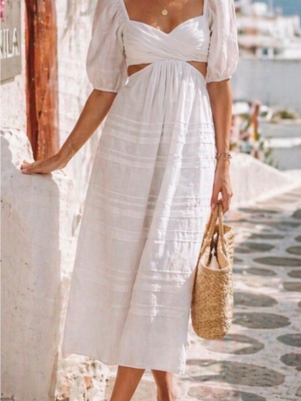 NWT STAUD Carina Cutout Midi Dress White Size M $425